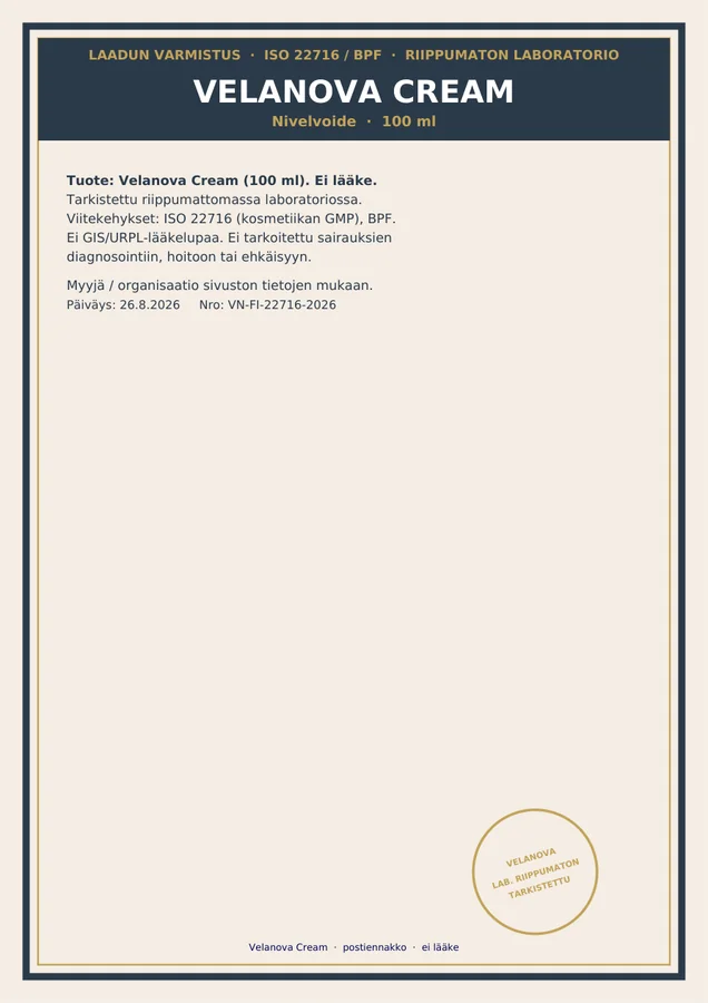 Velanova Cream ISO 22716 PDF
